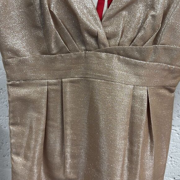 5 48 Womens Metallic Gold Dress - Mini Dress - Worn Once - Size 6 - Picture 2 of 4